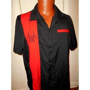 Chicyea Men's XL Black w/Red Panel & Spider Short Sleeve Button Down. casual